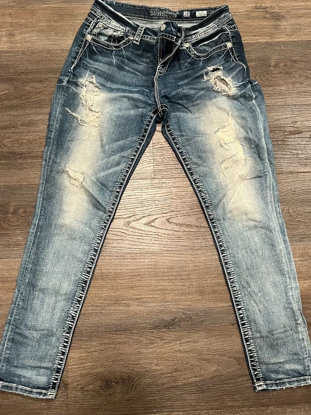Miss Me Easy Ankle Skinny Jeans Size 28 Mid Rise Distressed Embellished - Picture 4 of 7